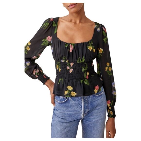 Reformation Hearth Floral Print Crepe Blouse - Picture 2 of 9